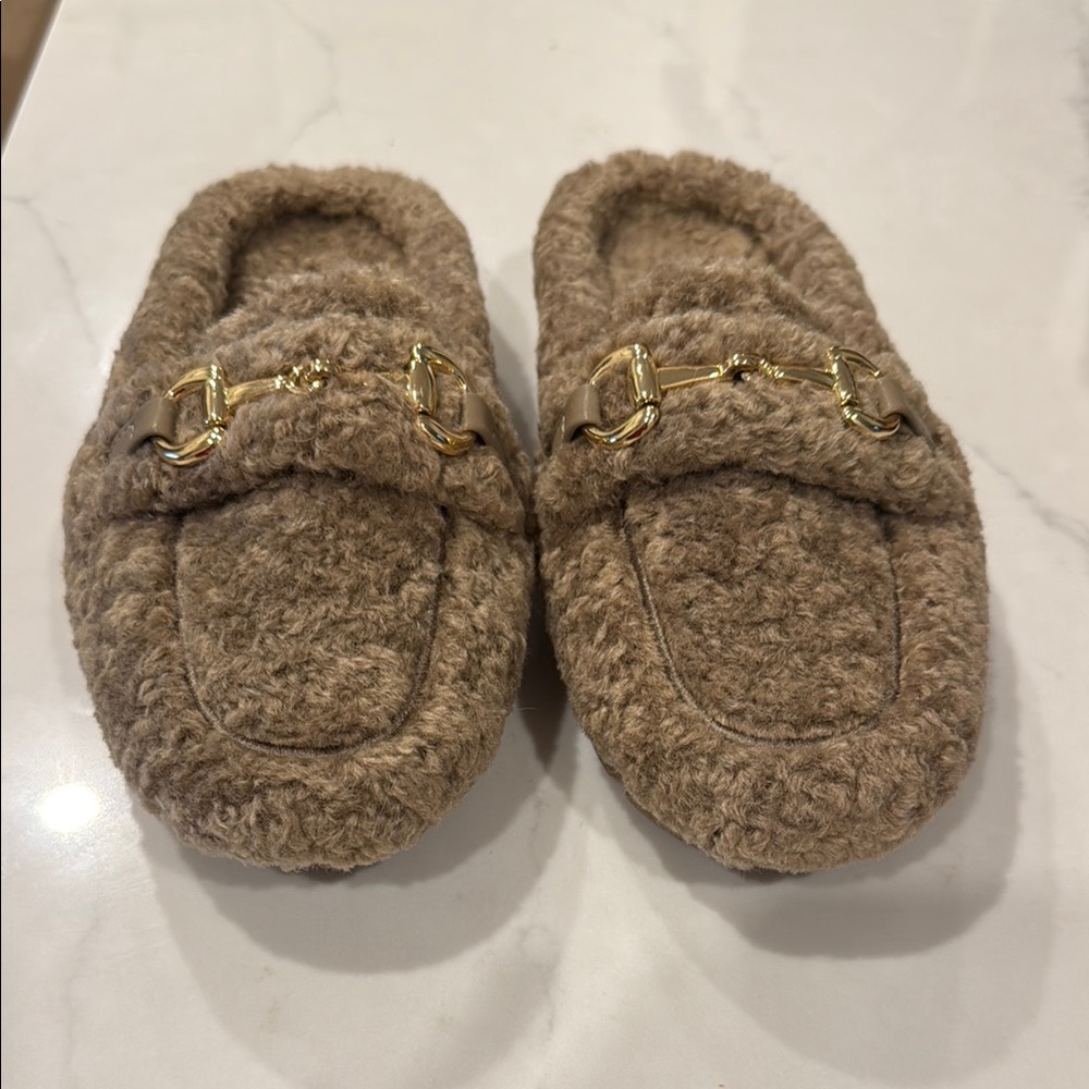 Cozy Faux Fur Slippers with Gold Buckle